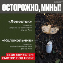 Осторожно мины "Лепесток", "Колокольчик" Осторожно мины "Лепесток", "Колокольчик".
